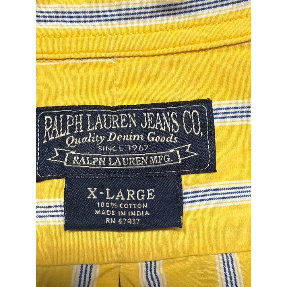 Ralph Lauren Jeans Co Mens XL Yellow Blue Striped Long Sleeve Button Down Shirt - Picture 3 of 12